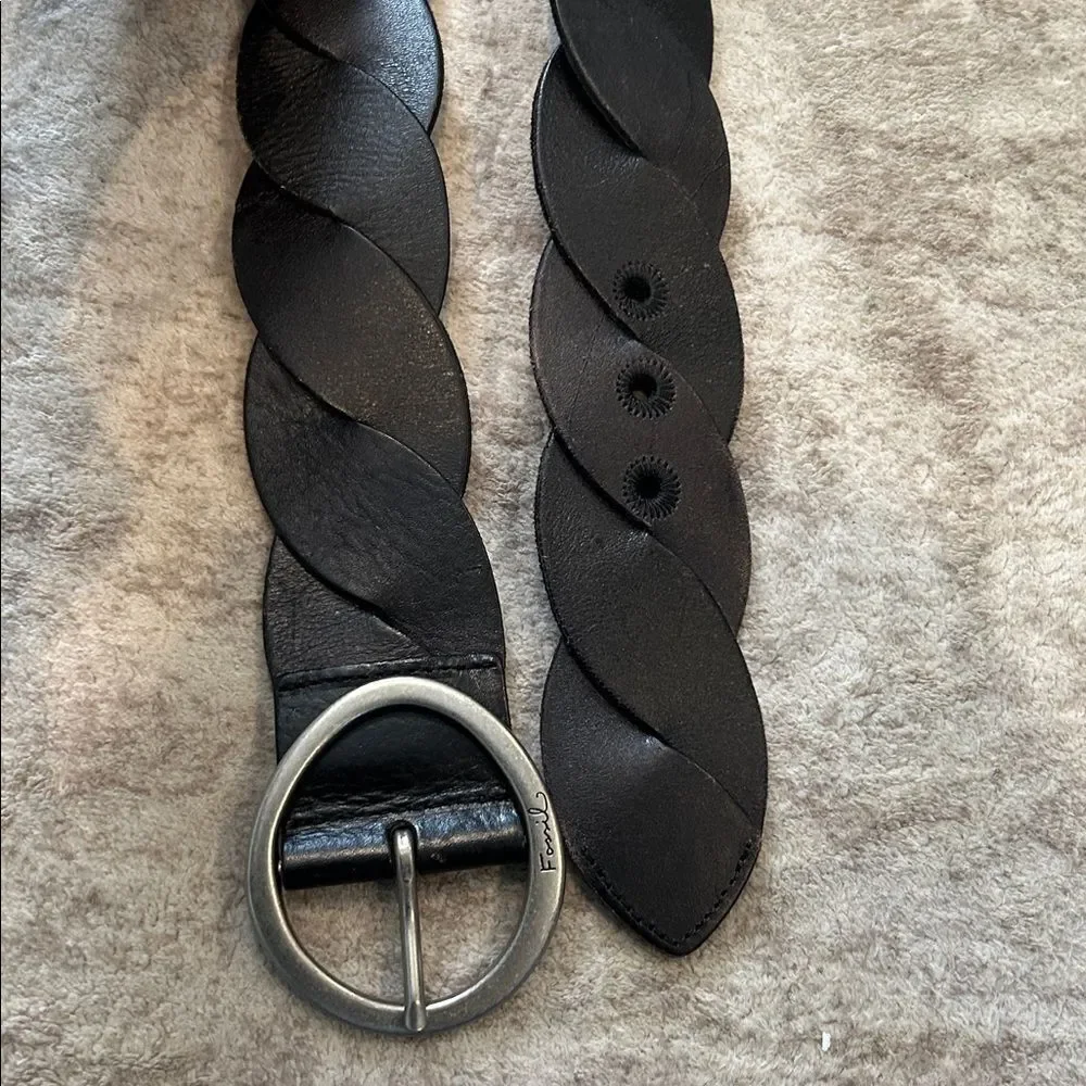 Fossil Dark Brown leather Braided Belt with Silver Buckle small